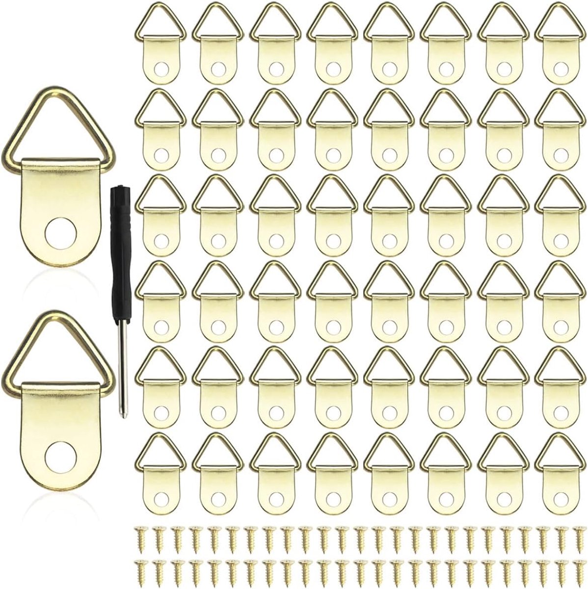 50 stuks fotohangers, fotohaken, hangers voor zware foto's, wandfotolijst, ophanghaakjes met schroeven en schroevendraaier voor thuis, kantoor, schilderij, ophangen (goud-B)