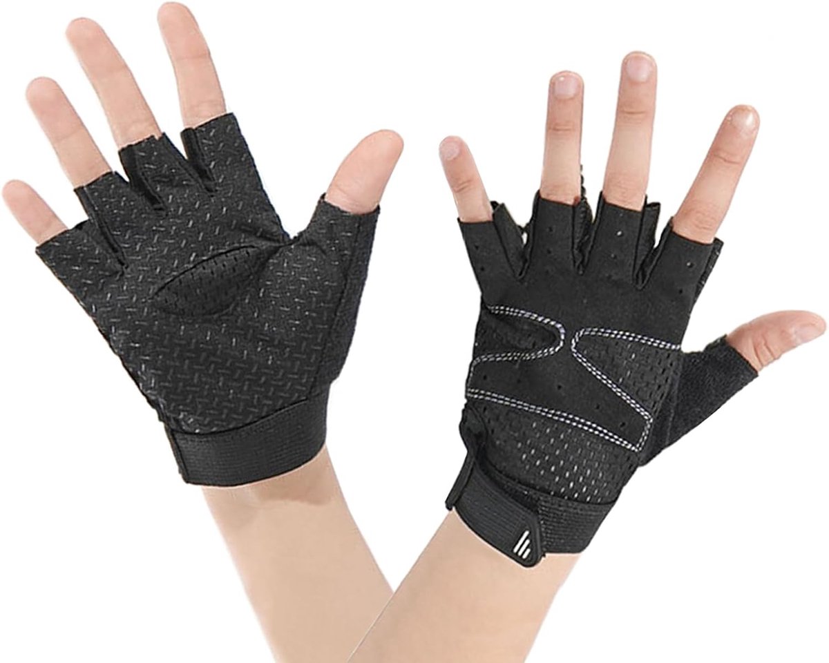 Handschoenen voor kinderen, vingerloze fietshandschoenen voor jongens en meisjes, 4-7 jaar, ademend en antislip, MTB, halve vingers, wielersporthandschoenen