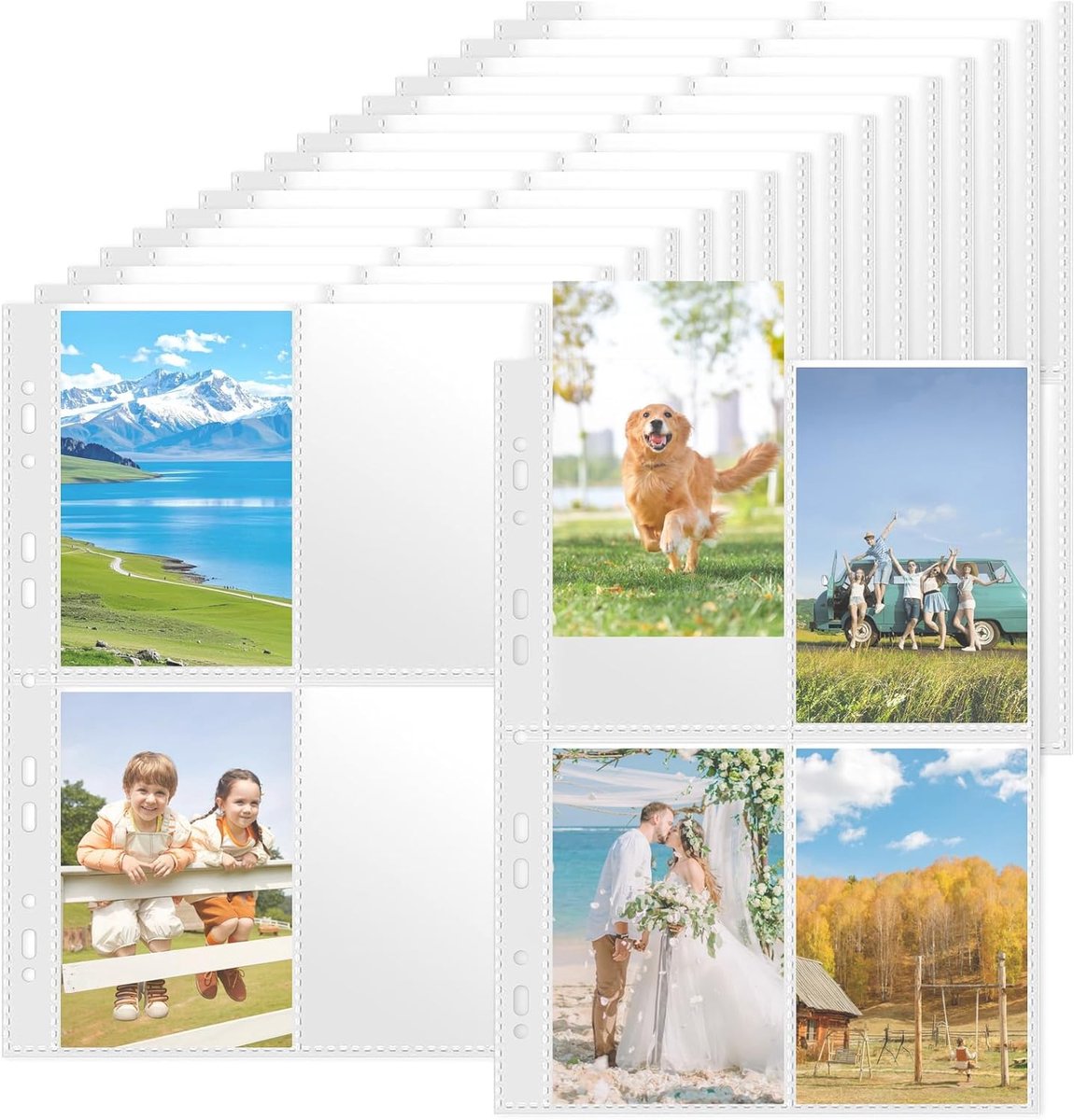60 stuks fotohoezen A4 met vakken 480, ansichtkaarthoes met 4 vakken, fotohoezen voor ringmap A4 2/3/4, transparante A6-pagina's voor kaarten, kaartspellen