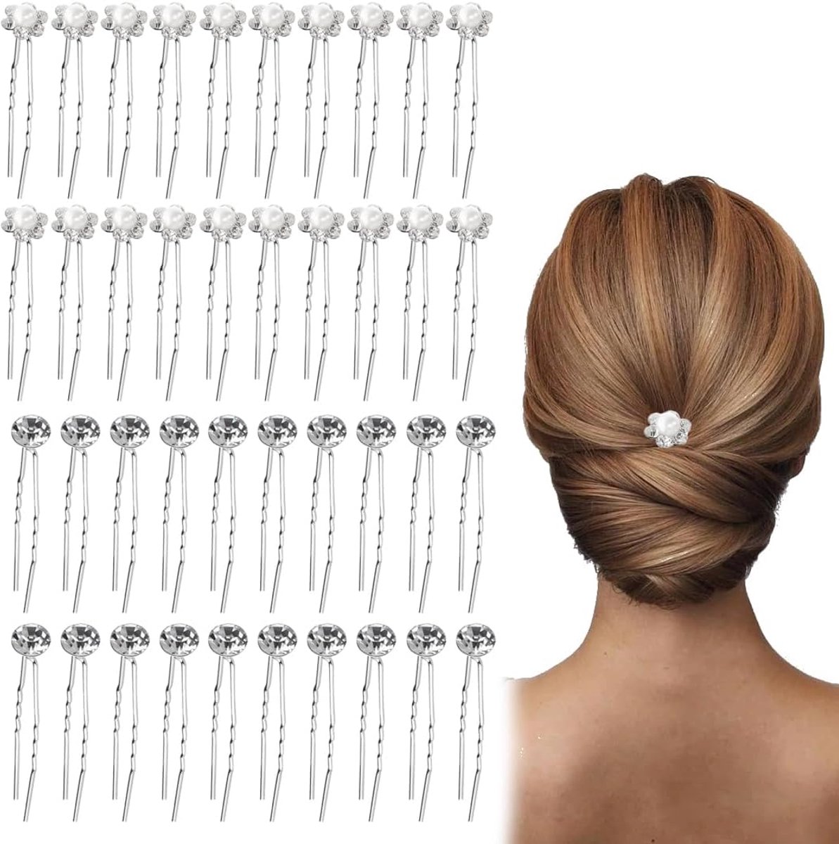 Haarspelden voor dames, 40 stuks, bruidssieraden, U-vorm, haaraccessoires voor bruiloft, feest