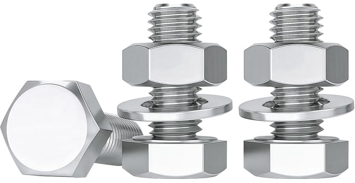 M8 x 20 mm zeskantschroeven bouten en moeren set roestvrij staal A2 V2A schroevenset M8 machineschroeven sluitringen assortiment kit, 10 stuks, DIN933 / DIN934 / DIN125