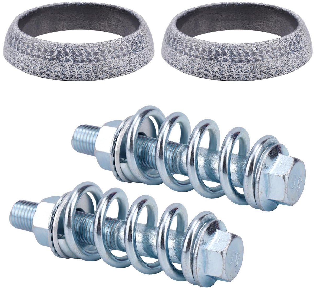 2 Stuks Uitlaatspruitstukpakking & 2 Bouten Set, Hoogtemperatuur Donut Pakking met Schokabsorberende Veren voor Auto Vrachtwagen SUV Uitlaatsysteem Reparatie (60mm)