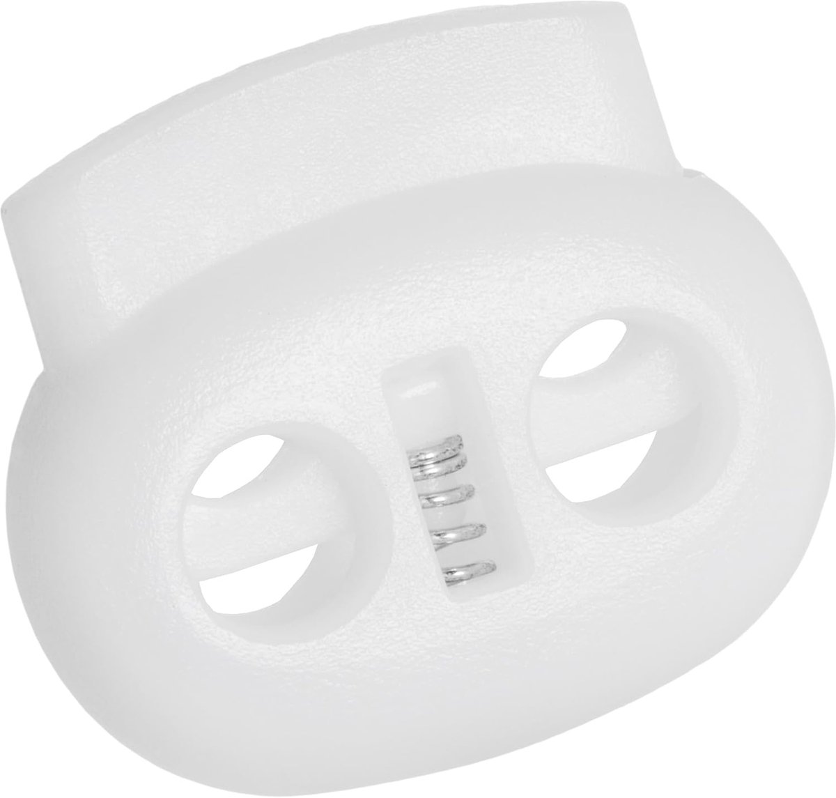 - Set van 12 ovale veerkoordstoppers 22 mm met 2 gaten - stop trekkoord - opening 5 mm - van kunststof - kleur wit