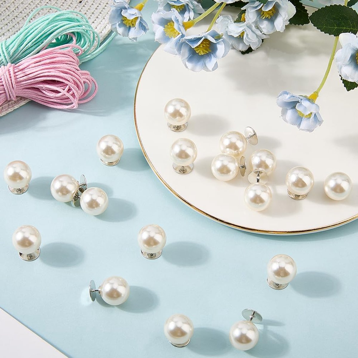 20 Stks Witte Parel Knoppen Pin Herbruikbare Verwijderbare Geen Naai Plastic Ronde Parel Knop Pins Instant Vervanging Bulk met IJzeren Naald voor Kleding Jurken Jas Shirt Jeans Ambachten