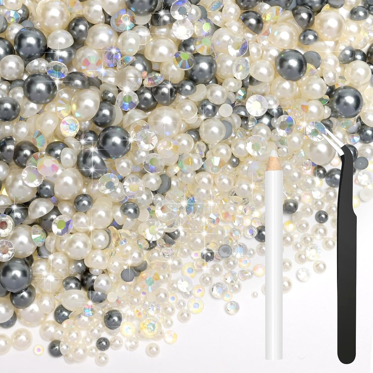 80g Mix Flatback Parels Zilvergrijze Steentjes voor Kleding Halve Ronde Parels Edelstenen Steentjes voor Ambachten Gezicht Nail Art Flessen Tumblers Schoenen Gift DIY Bedazzling (Maat 2mm