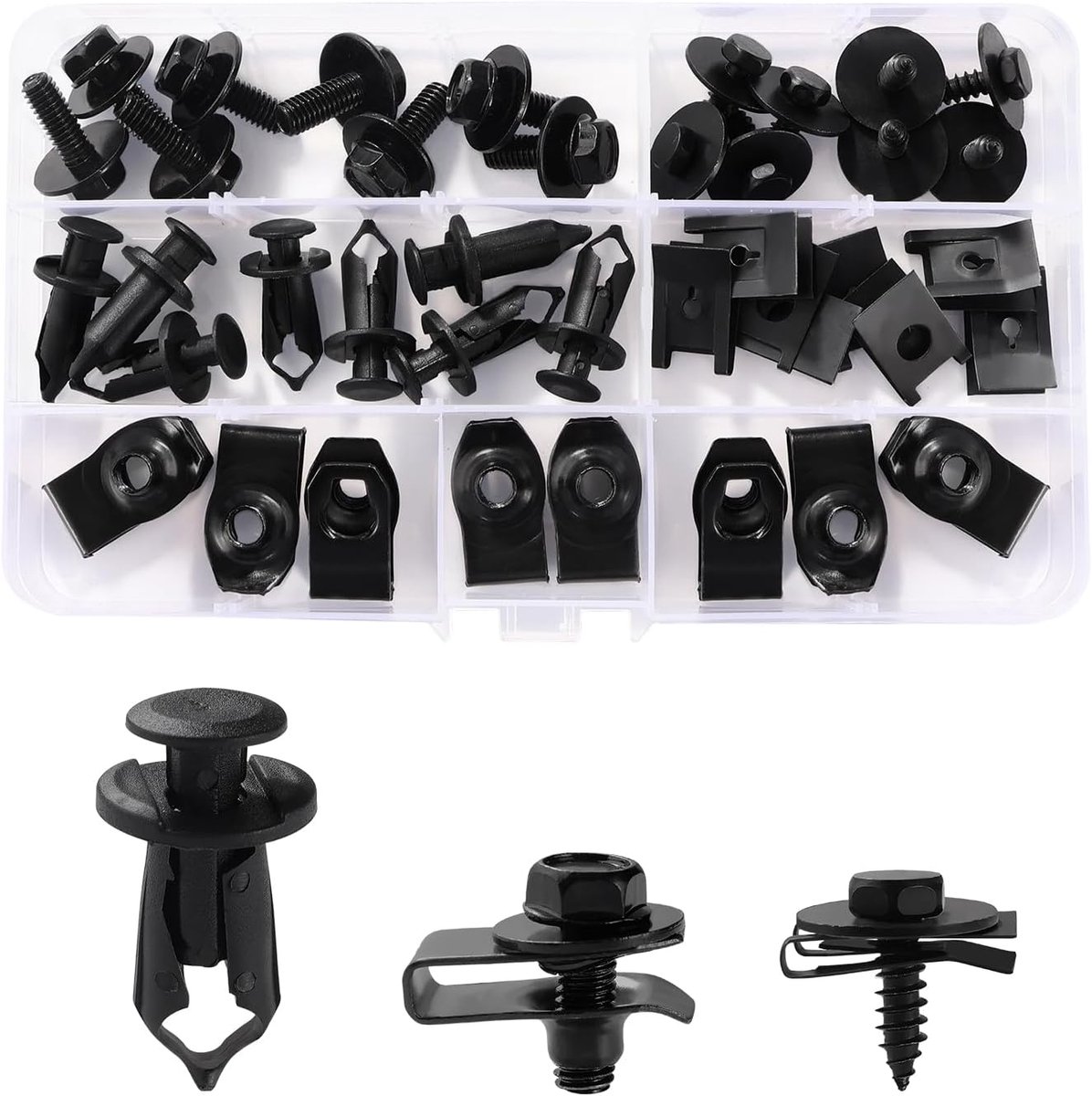 40 Stuks Plaatmetaal Moer Schroef Moer Clip Kit, Auto Carrosserie Onderbak Spatbord Schroeven, Schroef Moer Clip Snap Moer Set, U Type Carrosserie Schroeven, voor Auto, Zwart