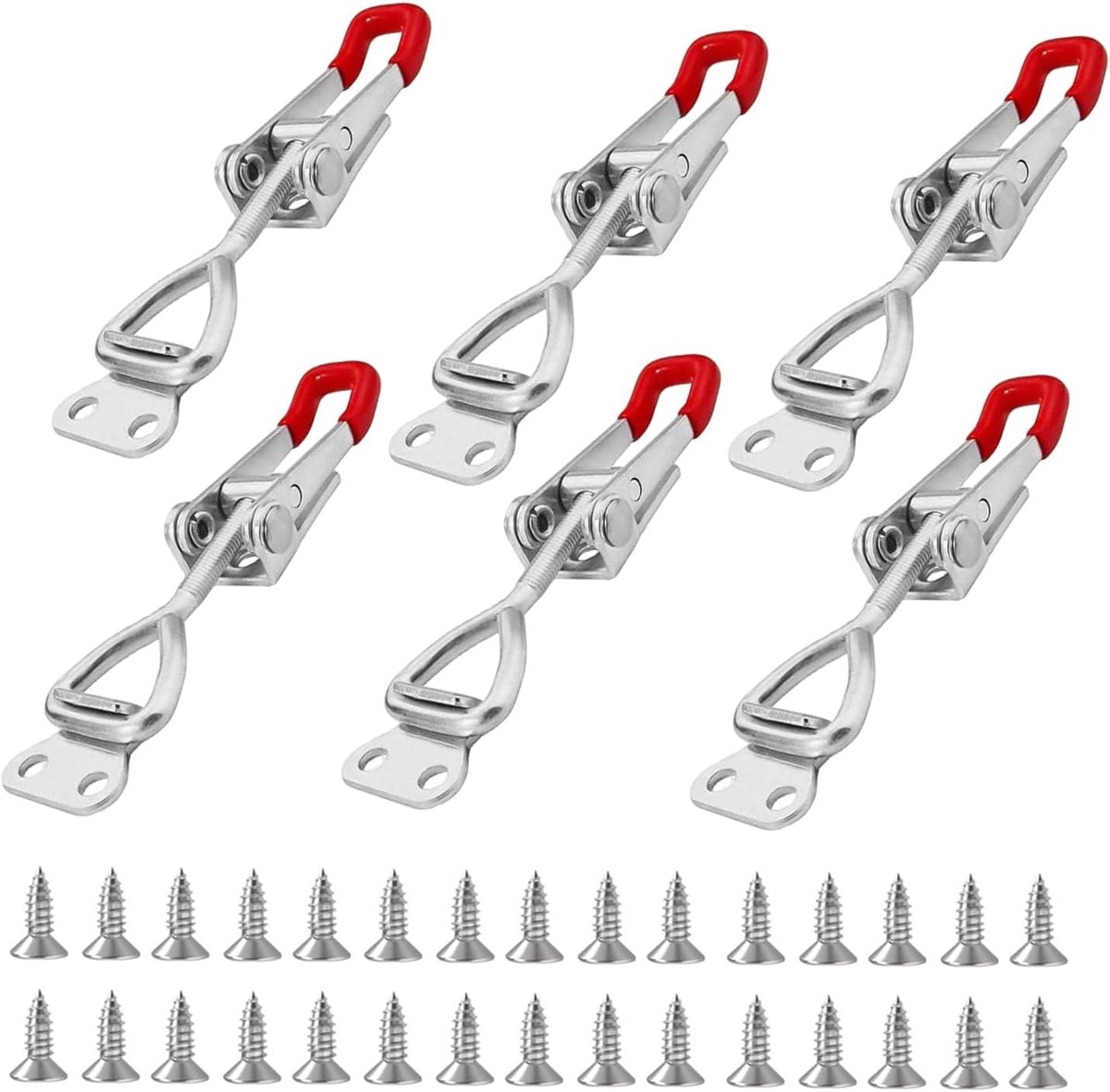 spansluiting, roestvrij staal, kliksluiting, metaal, verstelbare hefboomsluiting, snelspanner, kniehendelspanner voor kisten, kasten, ladedeuren, 100 kg, 6 stuks