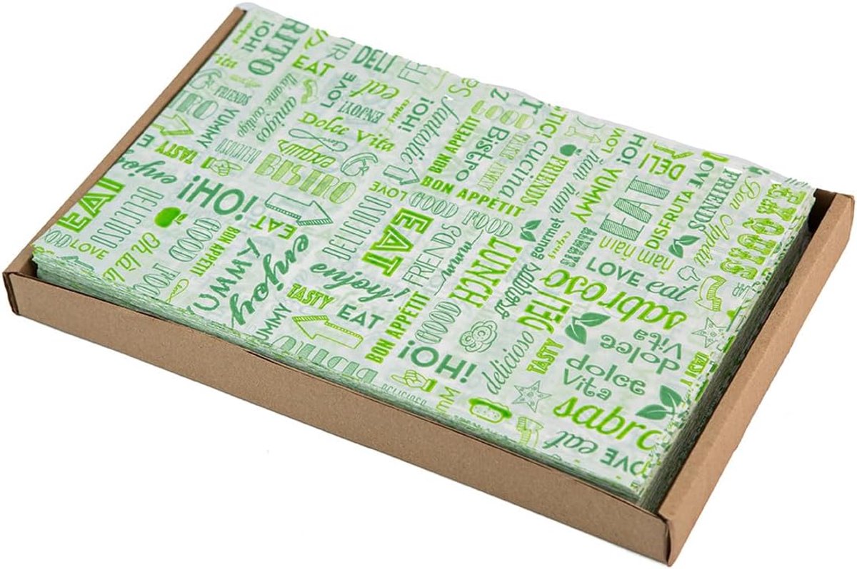 500 stuks, vetafstotend, kraftwit, 30 x 20 cm, hamburgers, kebab, aardappelchips, sandwich, gewaxte levensmiddelen, parole, groen