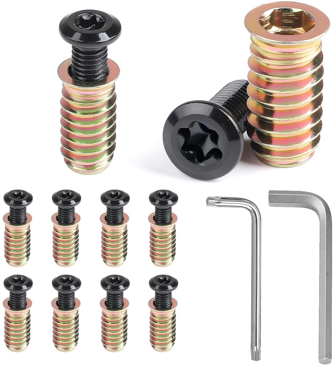 10 paar platte kopschroeven en inschroefmoeren met torx-sleutel, torx-schroeven M8 x 35 mm en schroefdraad M8 x 25 mm, houten draadinzet voor houten meubels, tafels en stoelen