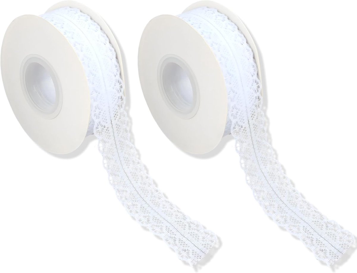 2 stuks witte kanten lint in vintage-stijl, decoratieve rand 3 cm, ideaal voor bruiloften, doe-het-zelf decoraties, naaien en creatief handwerk