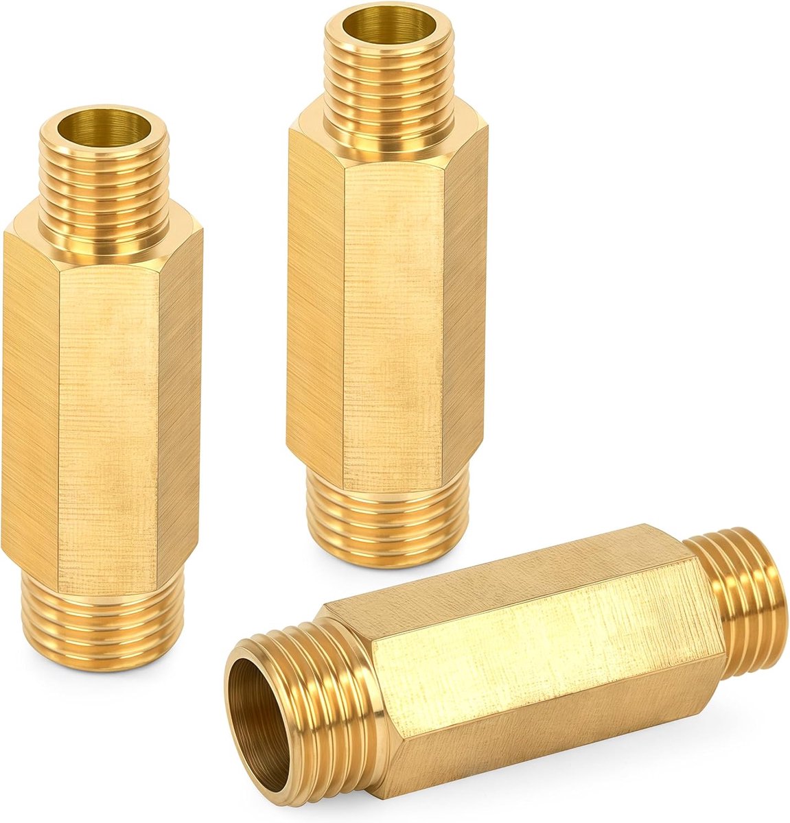 3 slangaansluitingen van messing voor verlenging, 3/8 inch x 1/4 inch mannelijke adapter met nippel van 60 mm lengte, converter voor water, olie, lucht