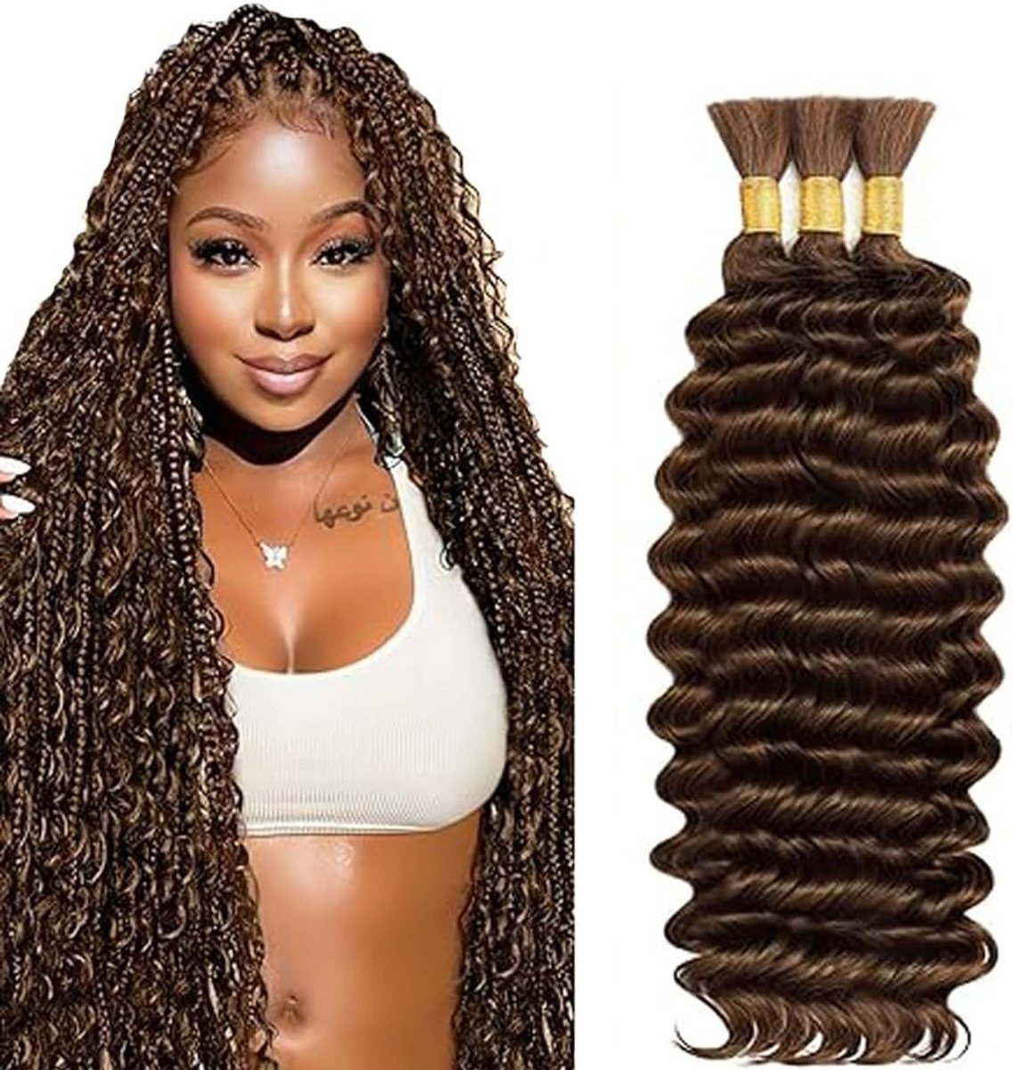 34 34 34 Zoll Deep Wave Bulk Braiding Menselijk haar Bundles Unprocessed #4 Chocolate Brown Human Hair Extensions For Boho Braids No Weft Curly Braiding Hair 50g/bundle Total 150g