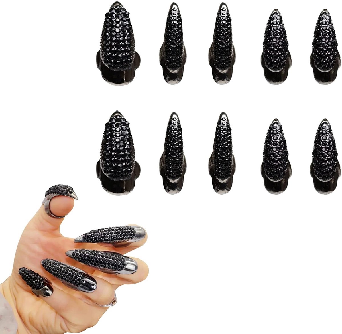 10 stuks Halloween kostuum klauwen nep nagels ring set gothic punk 3 maten kristal volledige vingerringen verharde poot bocht vingertop vingernagel klauw meisjes vrouwen mannen ring nep eenvoudige