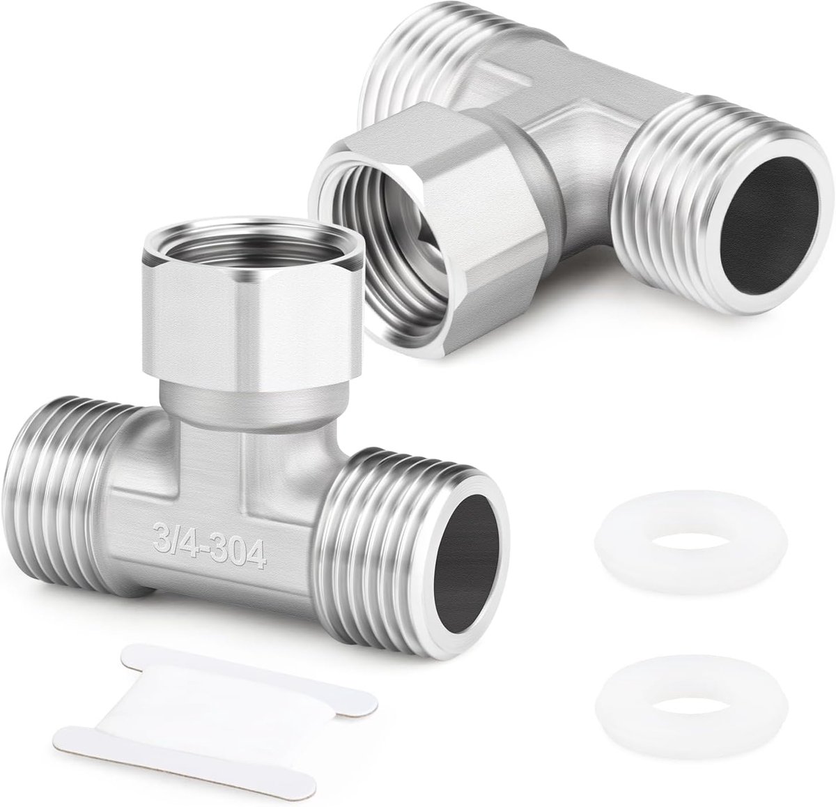 2 Stuks T-stuk Passende Adapter, 3/4" Man x Man x Vrouwelijke BSP, Roestvrij Staal 304 Gietpijp 3-Weg T-vorm Wartelmoer Connector Voor Water Lucht Buis Industriële