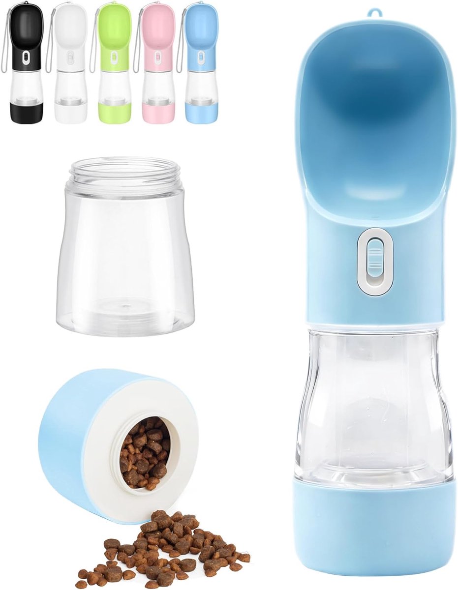 Travel Water Voedsel Fles - Draagbare Hond|Kattendispenser voor Wandelen Reizen Wandelen - Multifunctionele Outdoor Container (Blauw)