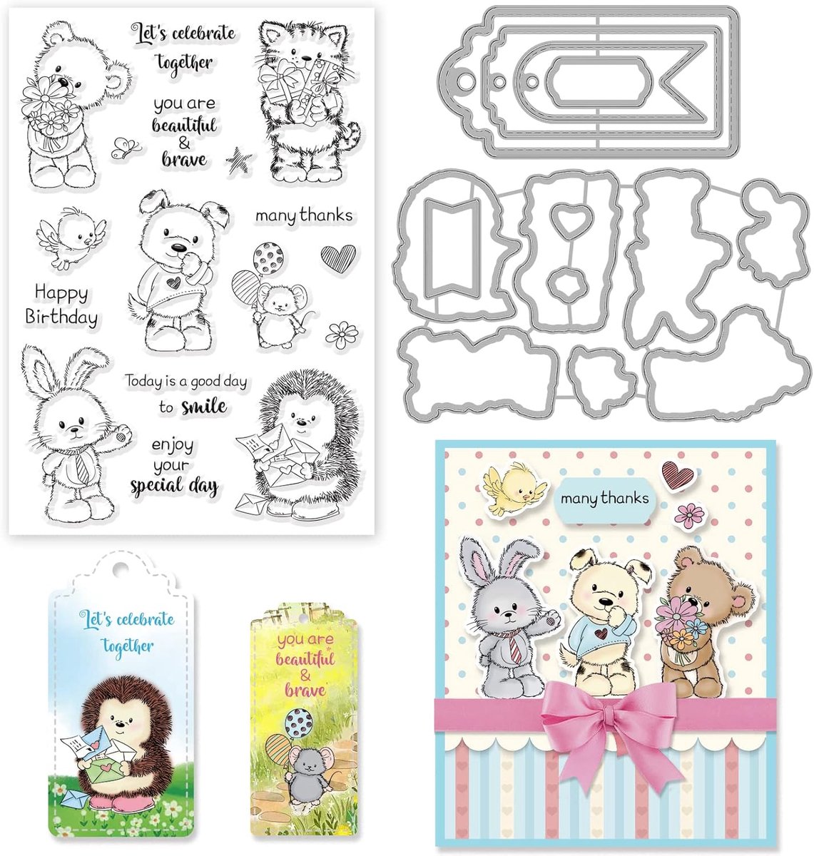 Tags en Dieren Stempel en Matrijzen Set Bladwijzer Snijmallen voor DIY Scrapbooking Album Decoratieve Kaarten Maken