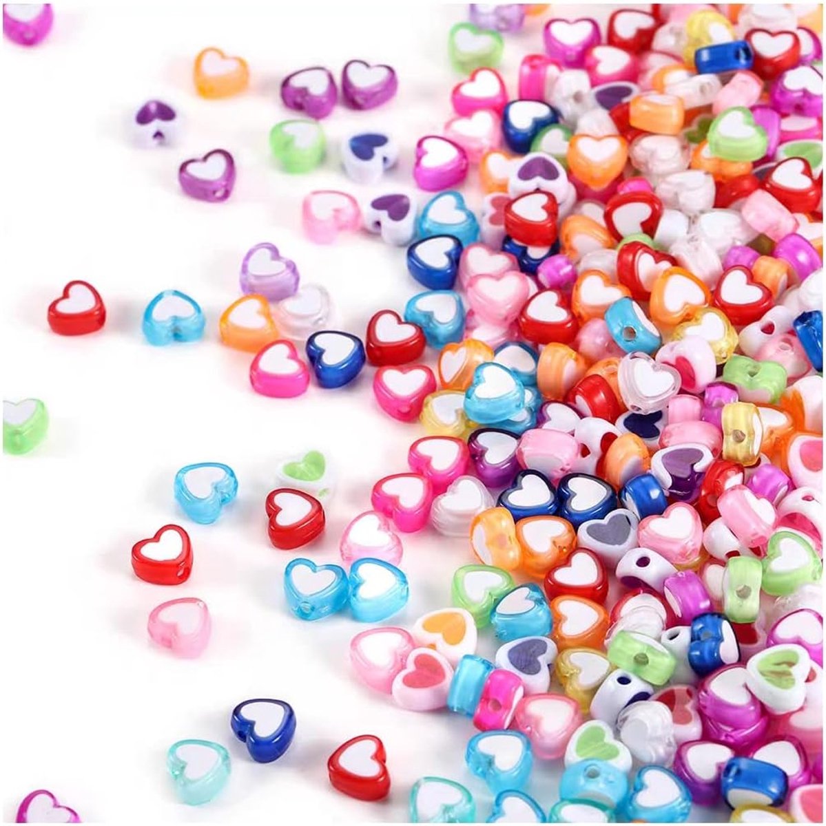 200 stuks veelkleurige heldere acryl hartvorm kralen, 7mm plastic knutselkralen voor doe-het-zelf kettingen armbanden sieraden maken decoratie