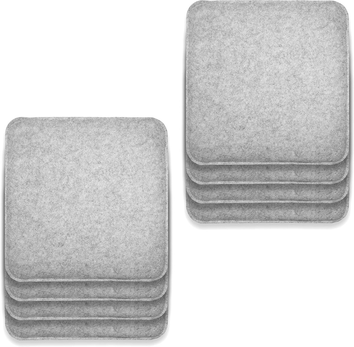 Set van 8 Vilten Zitkussens, Vierkant, met Anti-Slip Noppen, Extra Dik, Lichtgrijs | Polyester bekleding, antislip noppen, wasbaar op 30 °C, 8 stuks, voor stoelen en banken, woonkamer en eetkamer, zacht
