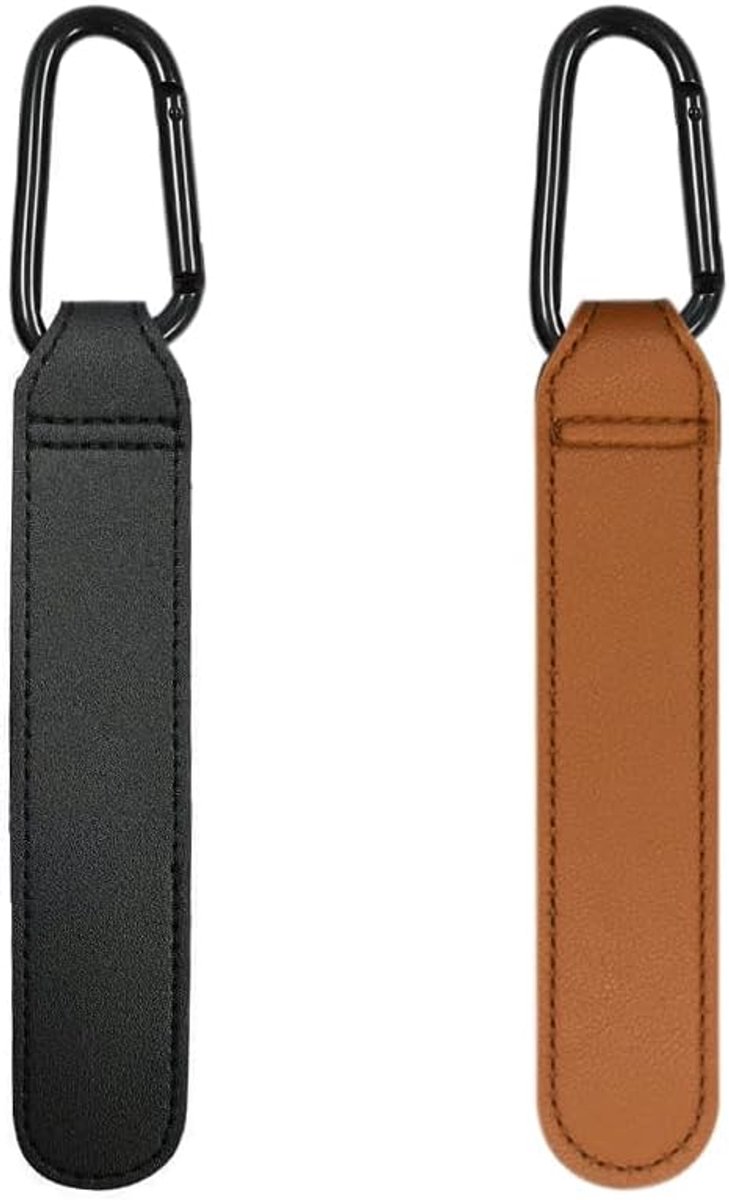 2 stuks haken voor kinderwagen, lederen haken, haken voor boodschappentas, universele kinderwagen, karabijnhaak voor kinderwagen, fiets, auto, winkelwagen, tas (bruin/donker)