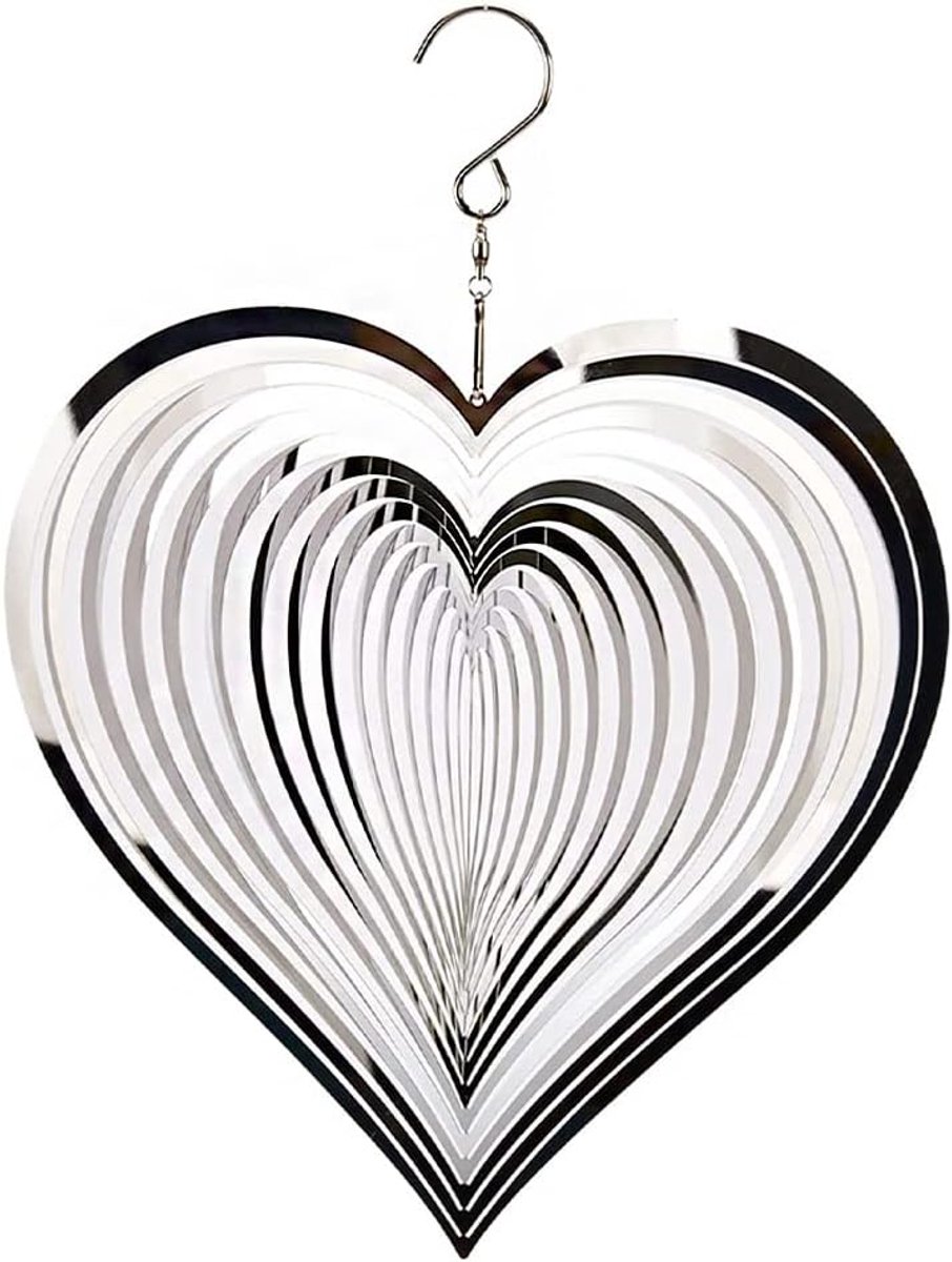 3D metalen windspinner, roterend vlies, eind-lichteffect, design, windgong huistuin, decoratie, outdoor, cadeau, glanzend - hart
