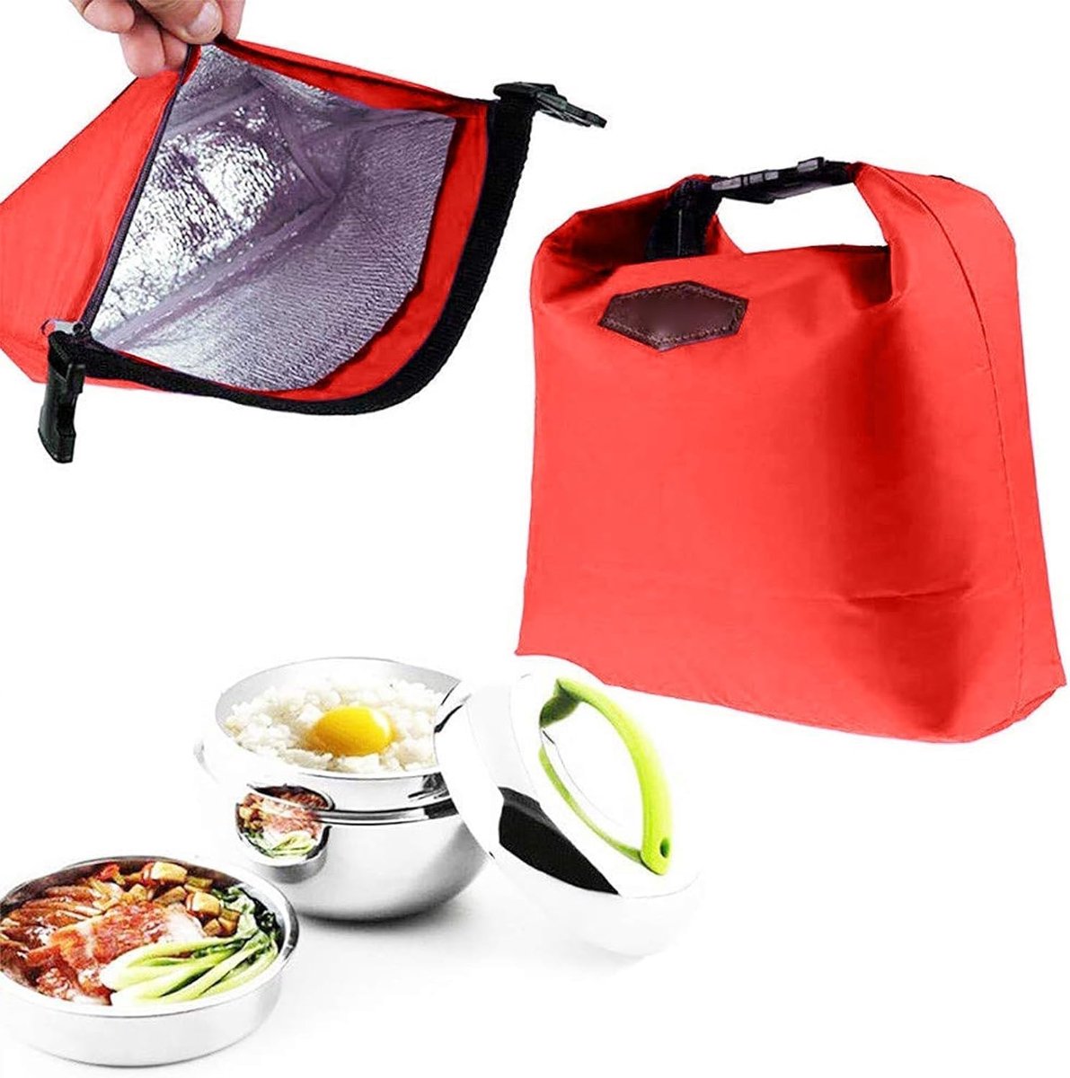 Koeltas, kleine lunchtas met ritssluiting, mini-koelbox, boodschappentas, isolatietas, waterdicht, picknicktas, lunchtas voor werk, school, outdoor, rood