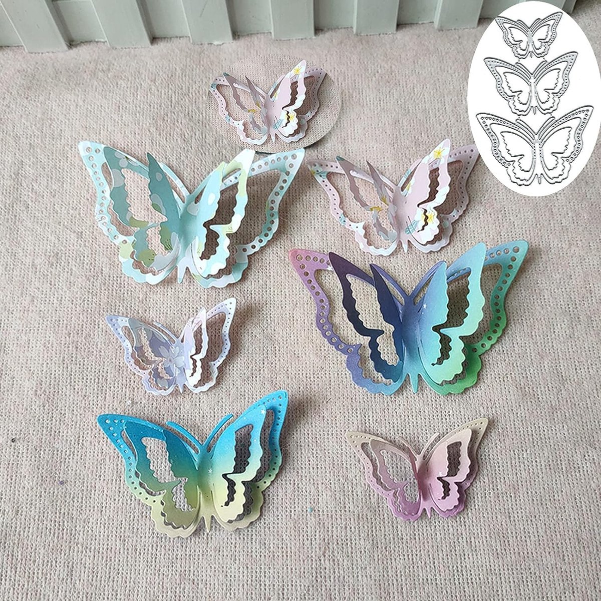 3 stuks 3D-vlinder, metalen stanssjablonen, doos lente, bloem, vlinder, frame, stansvormen, sjablonen, doe-het-zelf, scrapbooking, kaarten maken, kaarten maken, reliëfpapier