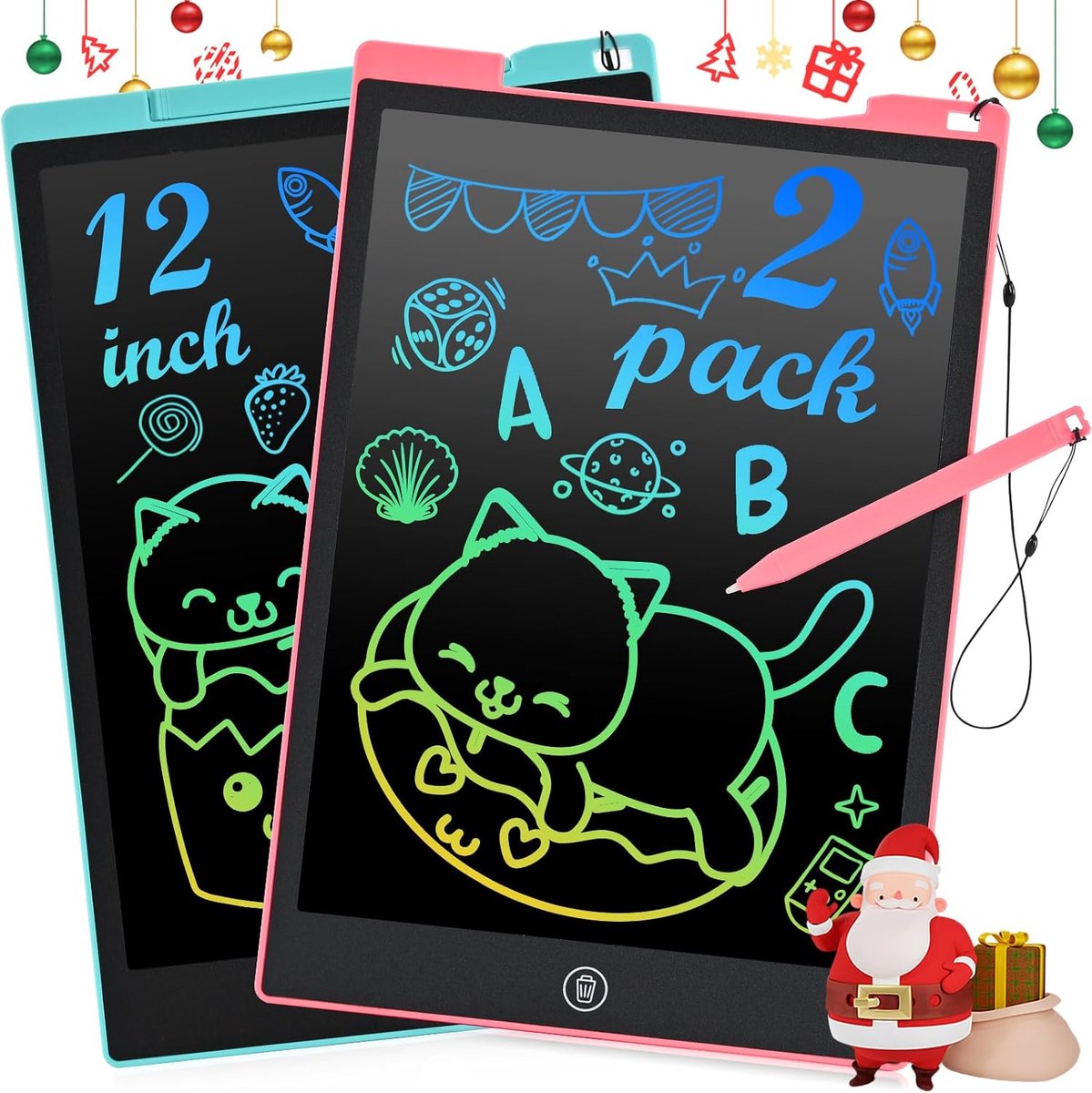 12 inch lcd-schrijfbord voor kinderen, 2 stuks schrijfbord voor kinderen, tekenbord, toverbord, milieuvriendelijk, helder, kleurrijk letterpad, kindertablet vanaf 3 jaar, cadeau speelgoed vanaf