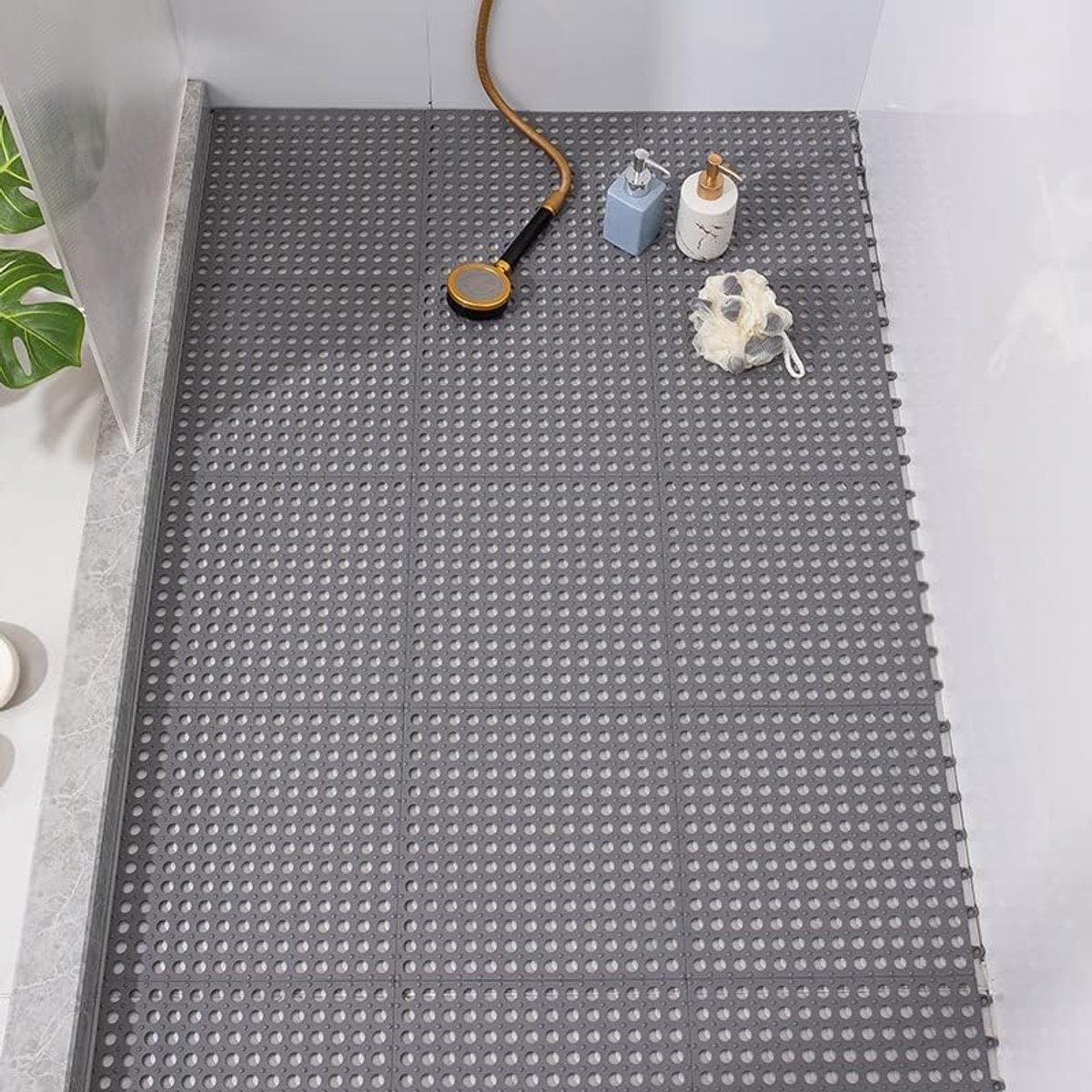 uyoyous Douchemat, antislip, 24 stuks, antislipmatten, douche, 30 x 30 cm, antibacteriële douchemat, antislip, inlegmat met massagebal, grijs, 2,16 m²