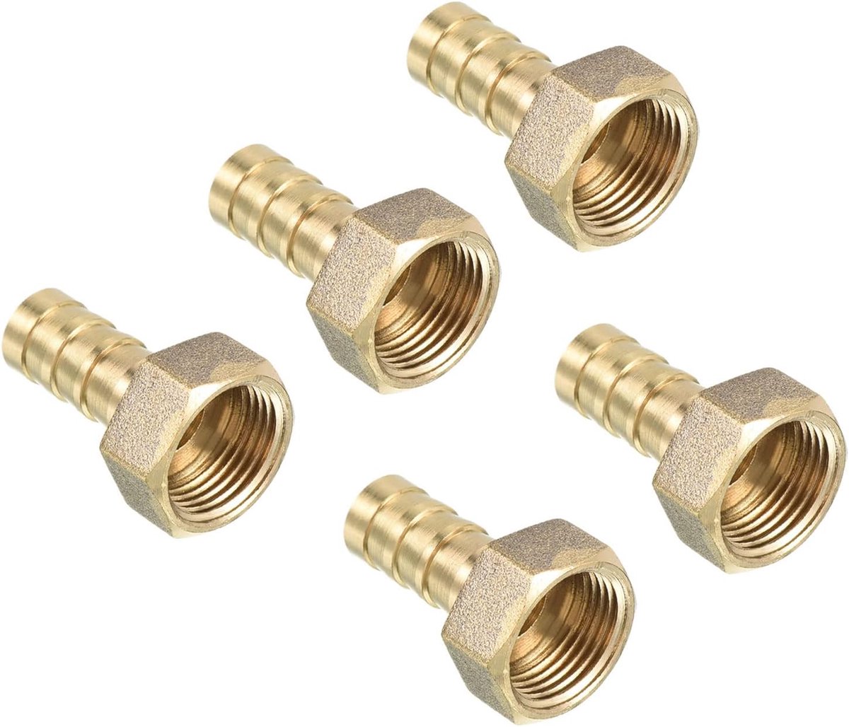 5 stuks slang stekelarmatuur recht 10 mm pikkel G3/8 binnendraad messing mini buisaansluiting geel