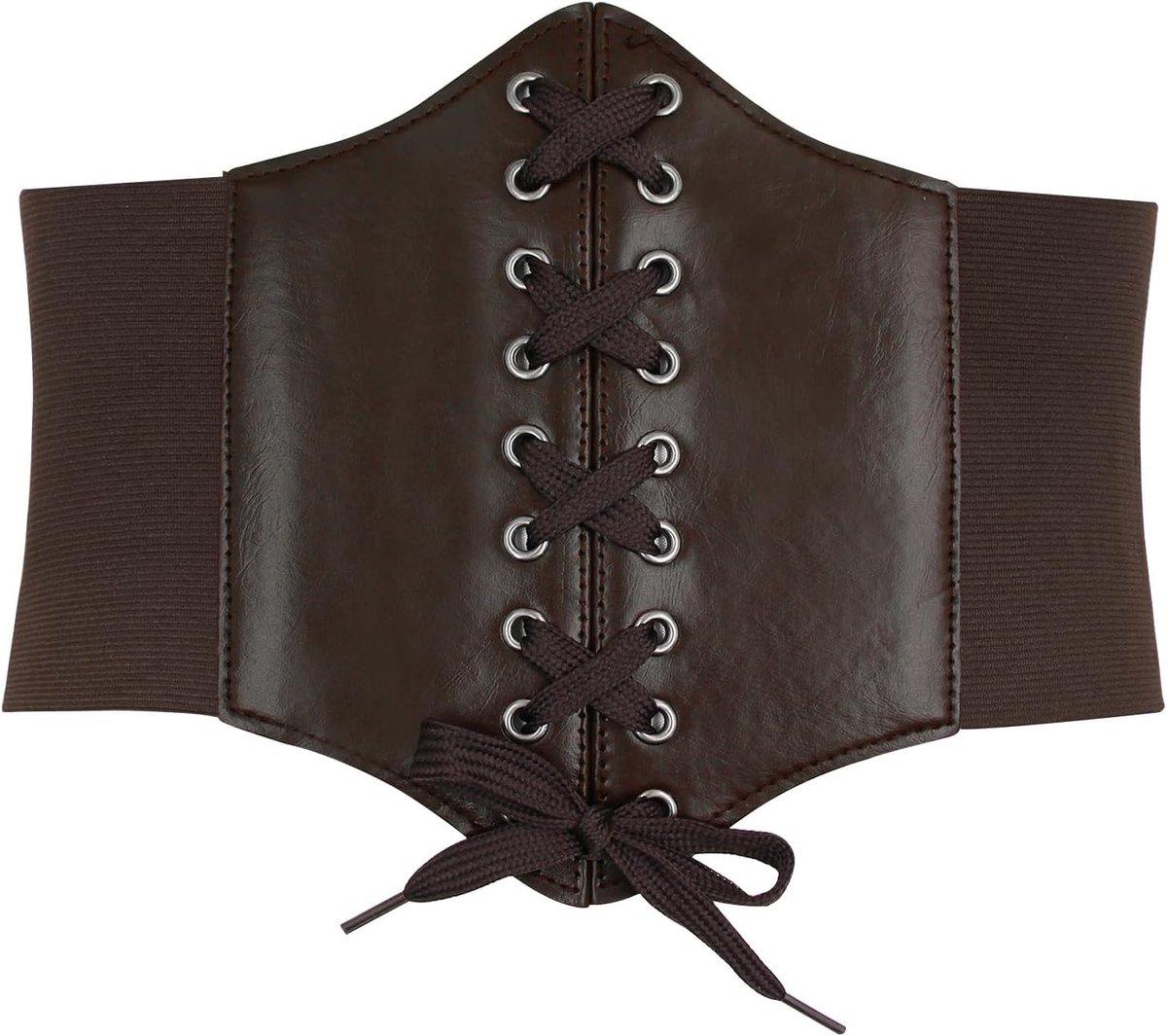 Korset met veters, elastische riem voor dames, retro, leer, cinch, vier maten, B-bruin, M