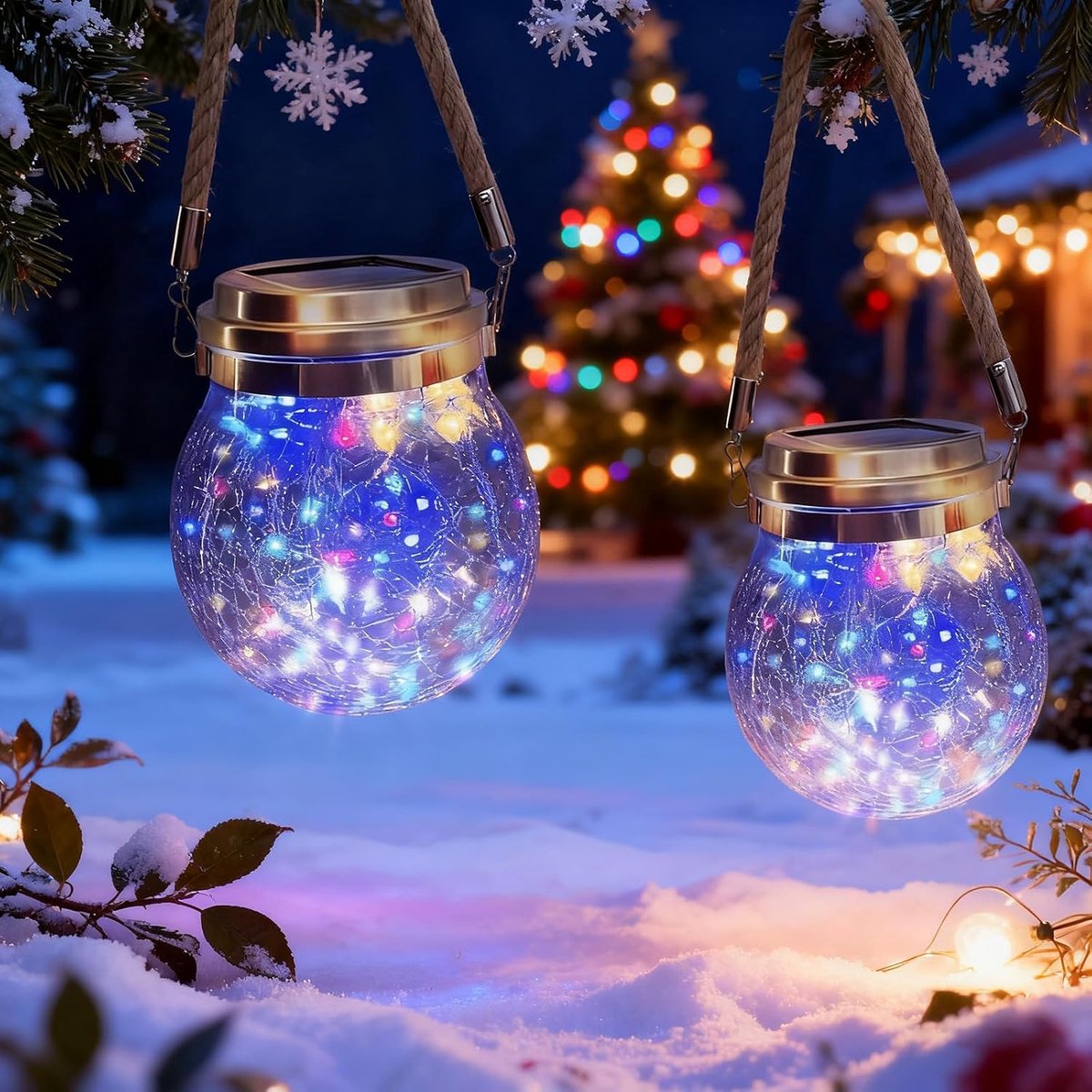 Lantern, 2 Pack Outdoor hangende decoratieve zonne-verlichting met 30 LED waterdichte zonne-verlichting Tuin Zonne-energie Jar lamp voor Patio Garden Yard Deck Court Decor (veelkleurig)