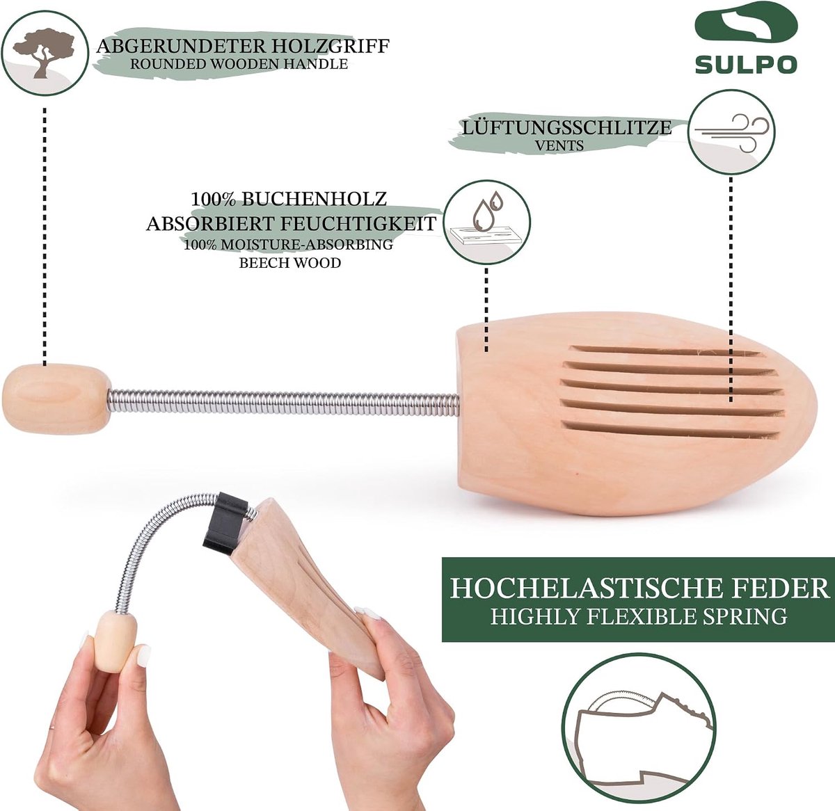 1 Parar - schoenspanner - schoenenrek van echt hout - voor dames en heren - crease protector -shoe stretcher - ademend - diverse maten - ook geschikt voor laarzen of sneakers - shoe tree