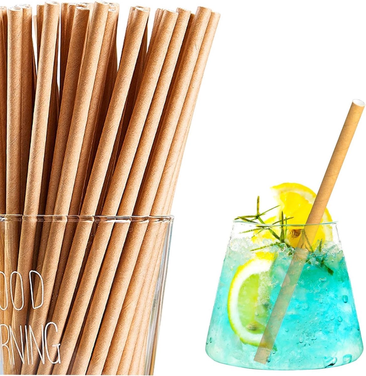 Rietjes, 500 stuks, Ø 6 mm, 19,7 cm, biologisch afbreekbaar, geschikt voor wegwerp-rietjes van stevig kraftpapier, voor feesten, drinken, feesten, bruiloften en gelegenheden