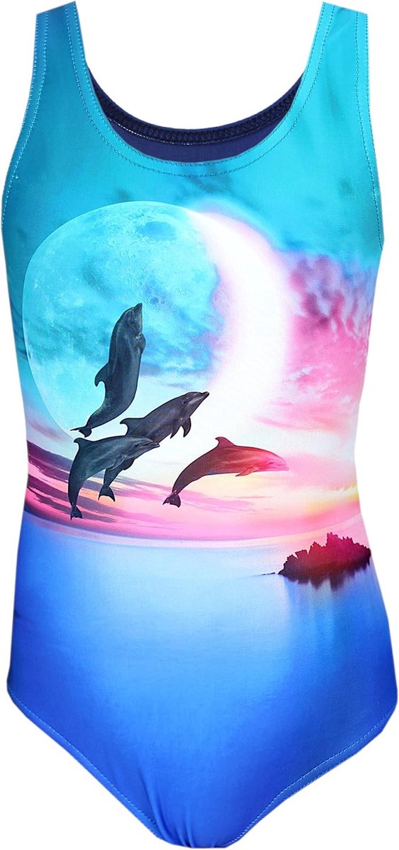 Meisjes Badpak met Racerback en Dolfijn Print