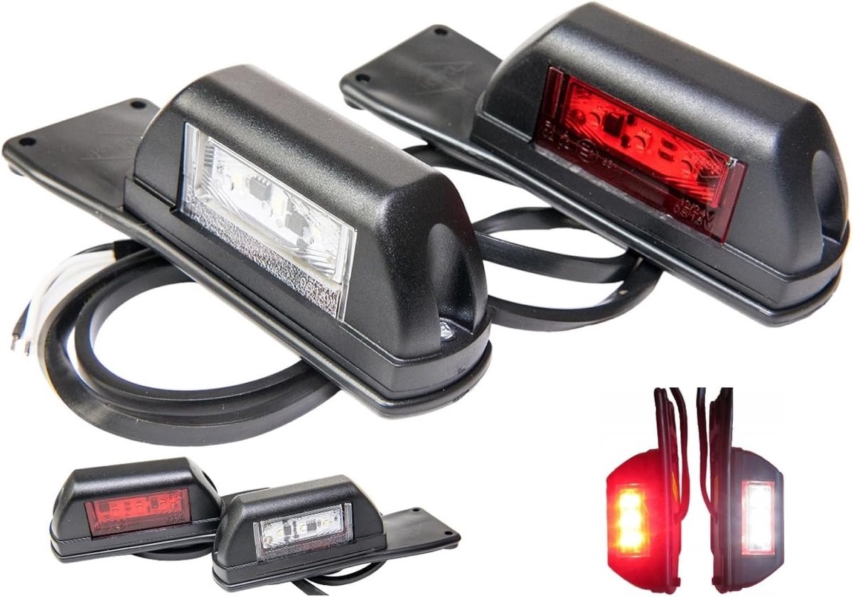 2 stuks 12-24 V led-contourlichten, 2 kleuren: wit, rood, voor aanhangers, aanhangers, caravans enz.