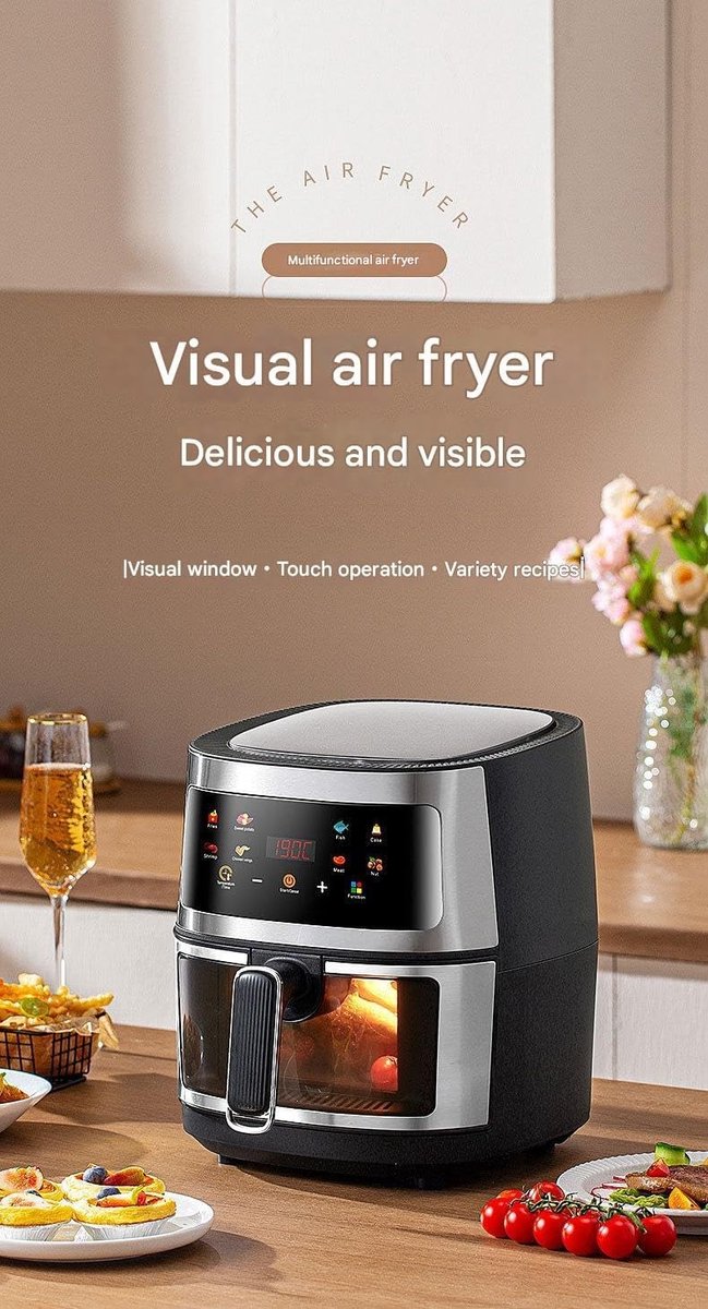 Air Fryer - Zwart - 6 L - Roestvrijstalen Multifunctionele Friteuse - Voor Gezinnen