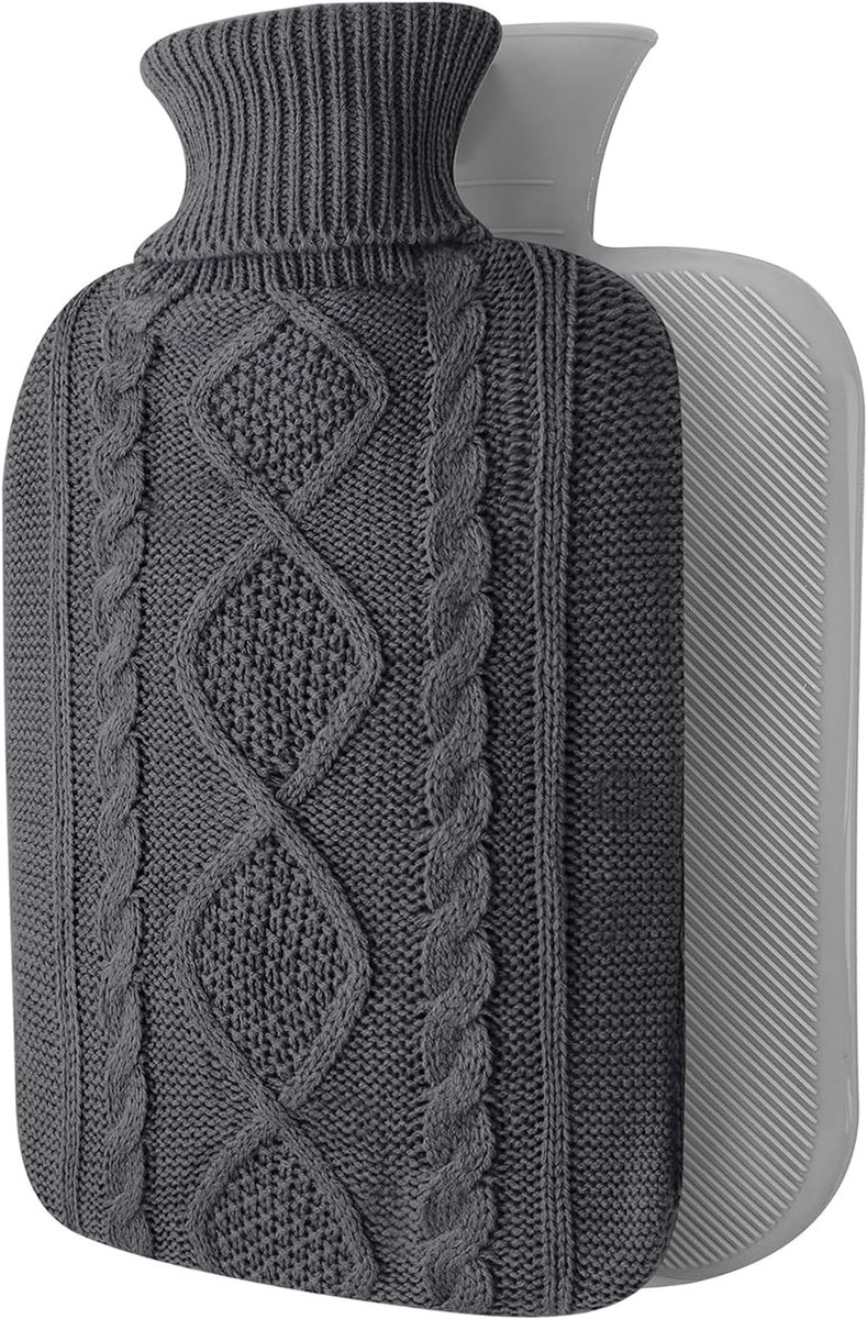 Warmwaterkruik 2 l - premium zachte gebreide hoes - multifunctioneel - pijnverlichting voor nek en rug - SnelShoppen
