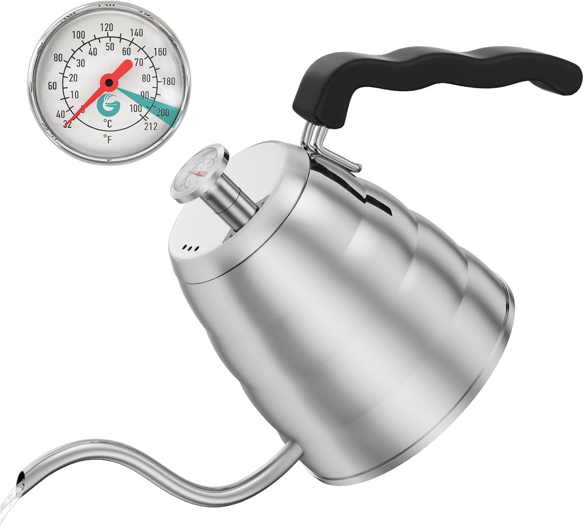 Gator Zwanenhals waterkoker met thermometer 40 oz premium roestvrij staal giet over koffiezetapparaat waterkokers fornuis top w precisie druppeltuit voor druppelkoffie Franse pers