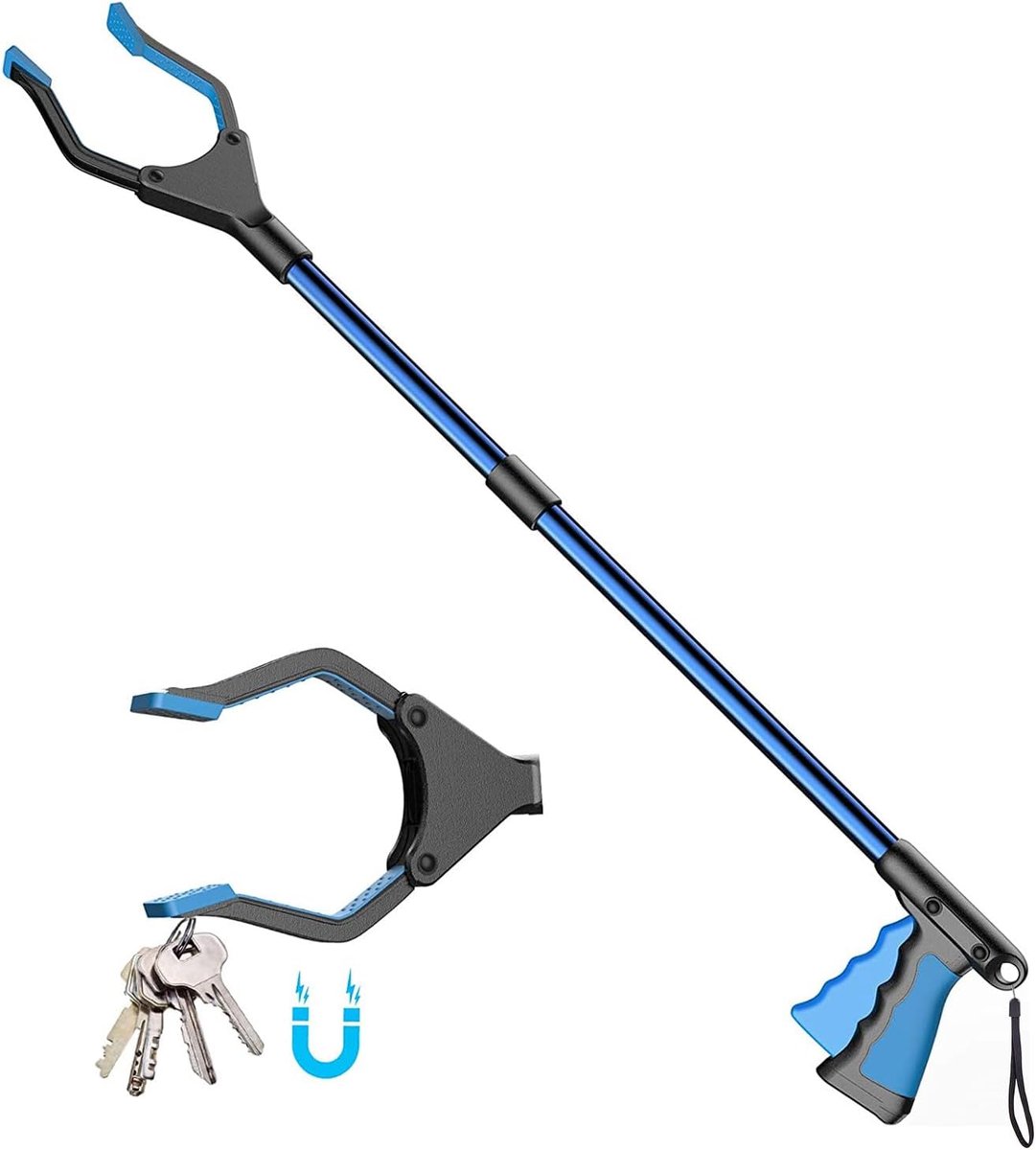 Opvouwbare grijper, grijptang voor senioren, afvaltang lange 81 cm grijptang stok met sterke greep magnetische punt, lichtgewicht 90° draaibare kop voor afval/rommel plukker, handgrijper
