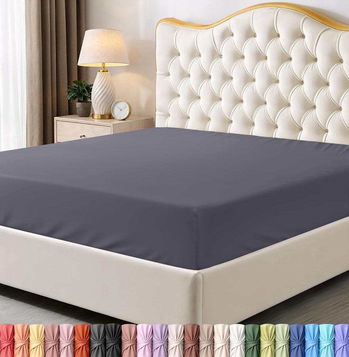 Bedding Kingsize hoeslaken - onderlaken - diepe zak - zachte microvezel - krimp- en vervagingsbestendig, onderhoudsvriendelijk - alleen 1 hoeslaken (grijs)