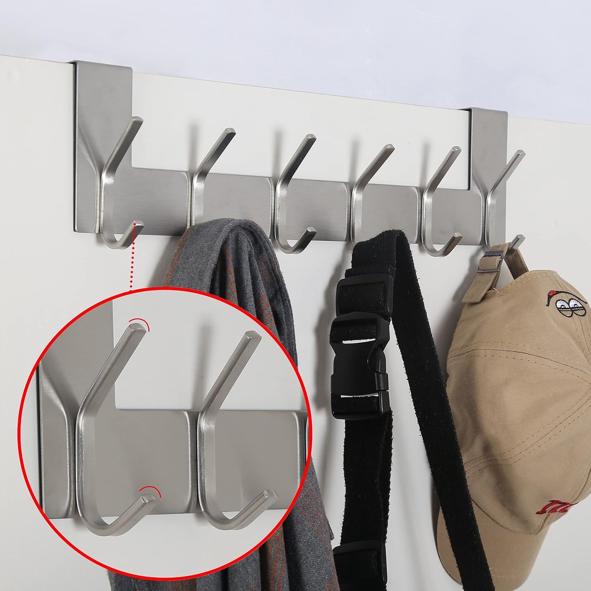 Deurhaken om op te hangen zonder boren, 2 stuks kledinghaken voor keuken, badkamer, woonkamer en hal, zilver