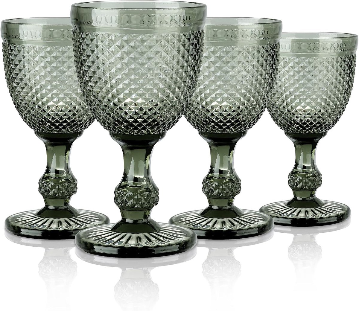 Wijnglazen met diamant reliëf, kleurrijke bokaal glazen wijn bokaal set voor wijn sap dranken, set van 4 drinkglazen retro met voet, vaatwasmachinebestendig