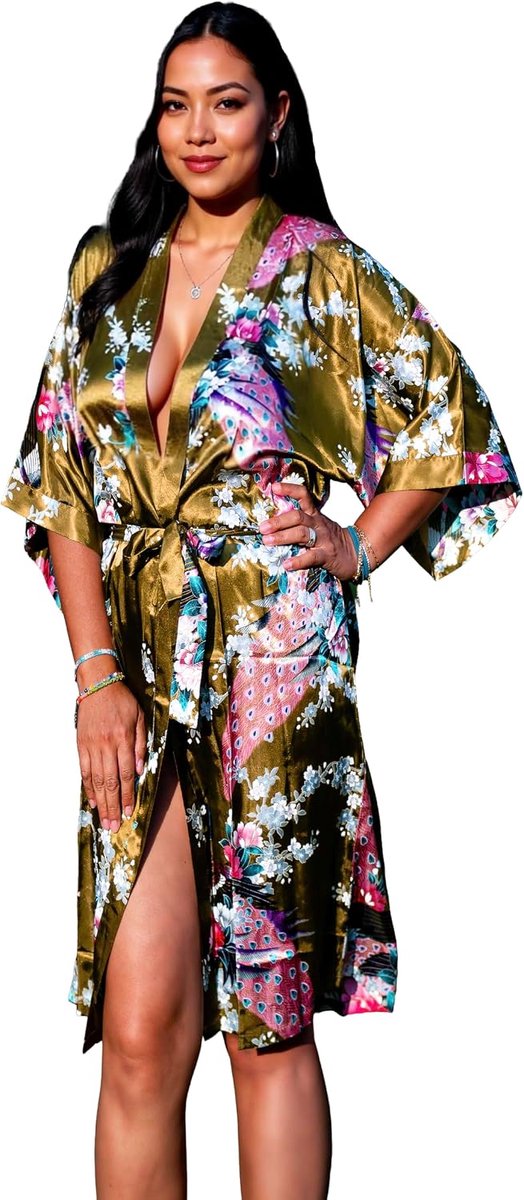 Kimono badjas lang 16 kleuren Premium Peacock bruidsmeisje bruidsdouche dames cadeau