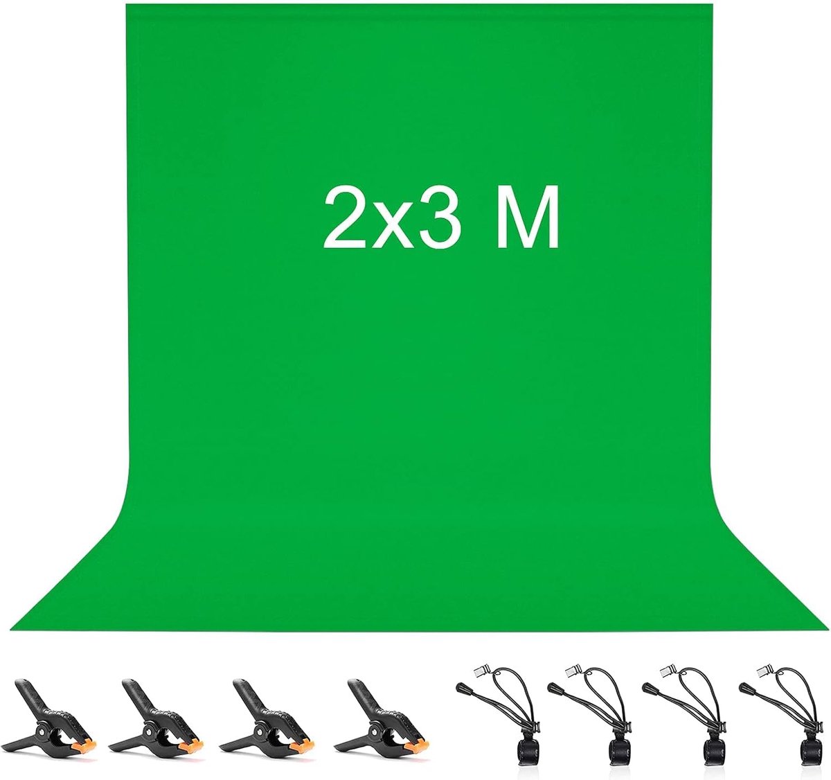Fotoachtergrond 2 x 3 m, fotoachtergrond | 100% polyester met 4 grote studioklemmen & 4 zeilclips, groen scherm voor fotostudio, video en televisie