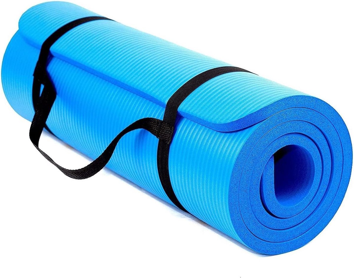 Yogamat extra dik met draagriemen, 180 x 60 cm, antislip, perfect voor fitness, sportschool, vloeroefeningen, kamperen, aerobic, stretching, buikspieren, pilates
