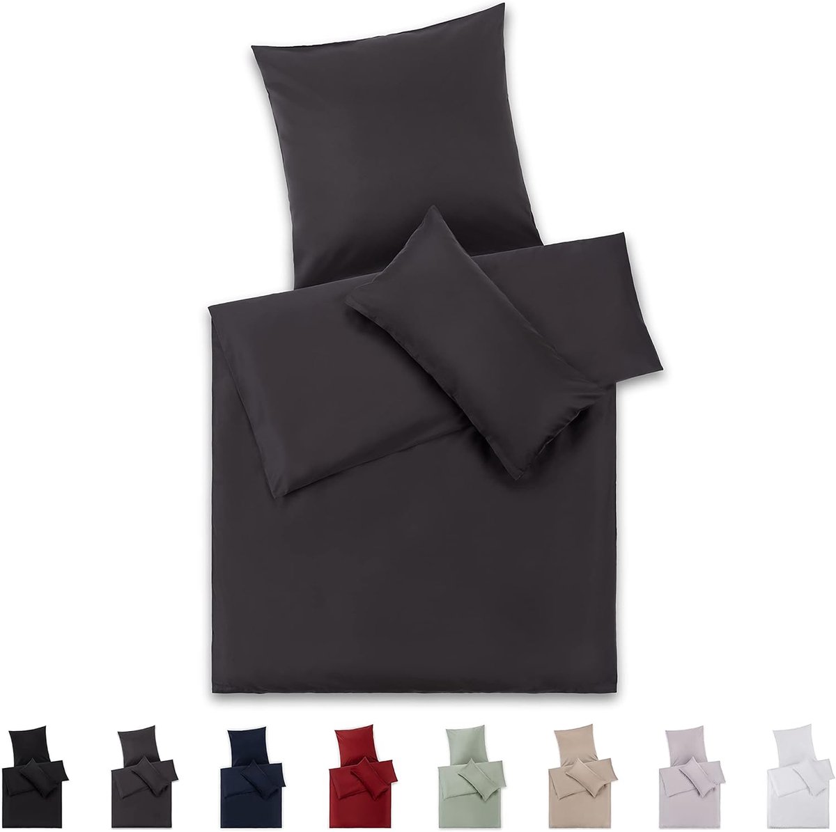 Mako Satijnen beddengoed – dekbedovertrek 155x200 cm, kussensloop 80x80 cm, 100% katoen, superzachte kussensloop 40x80, kussensloop donkergrijs, Antraciet