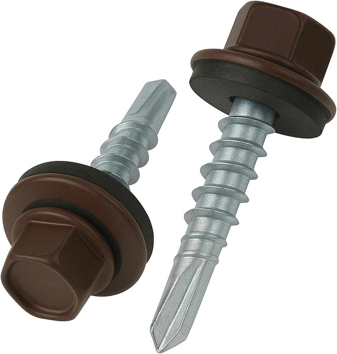 4.8 mm x 35 mm Dakschroeven, Zeskantkop, Zelfborend, Meerkleurig (RAL 8017 Chocoladebruin) Schroeven Met EPDM Afdichtring, Roestbestendige Verzinkte Geharde schroef (50 Stuk)