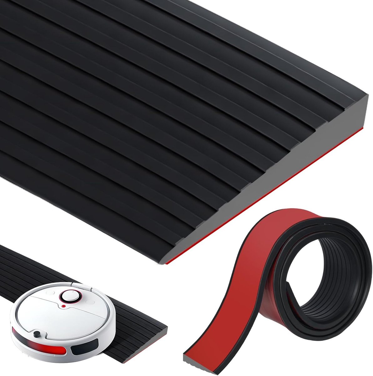 2 m x 5 cm x 1 cm, zelfklevende rubberen drempel, zwart, ideaal voor deurdrempel, rolstoelhelling voor robotstofzuigers, kinderwagens en als rolstoelhelling, eenvoudig te