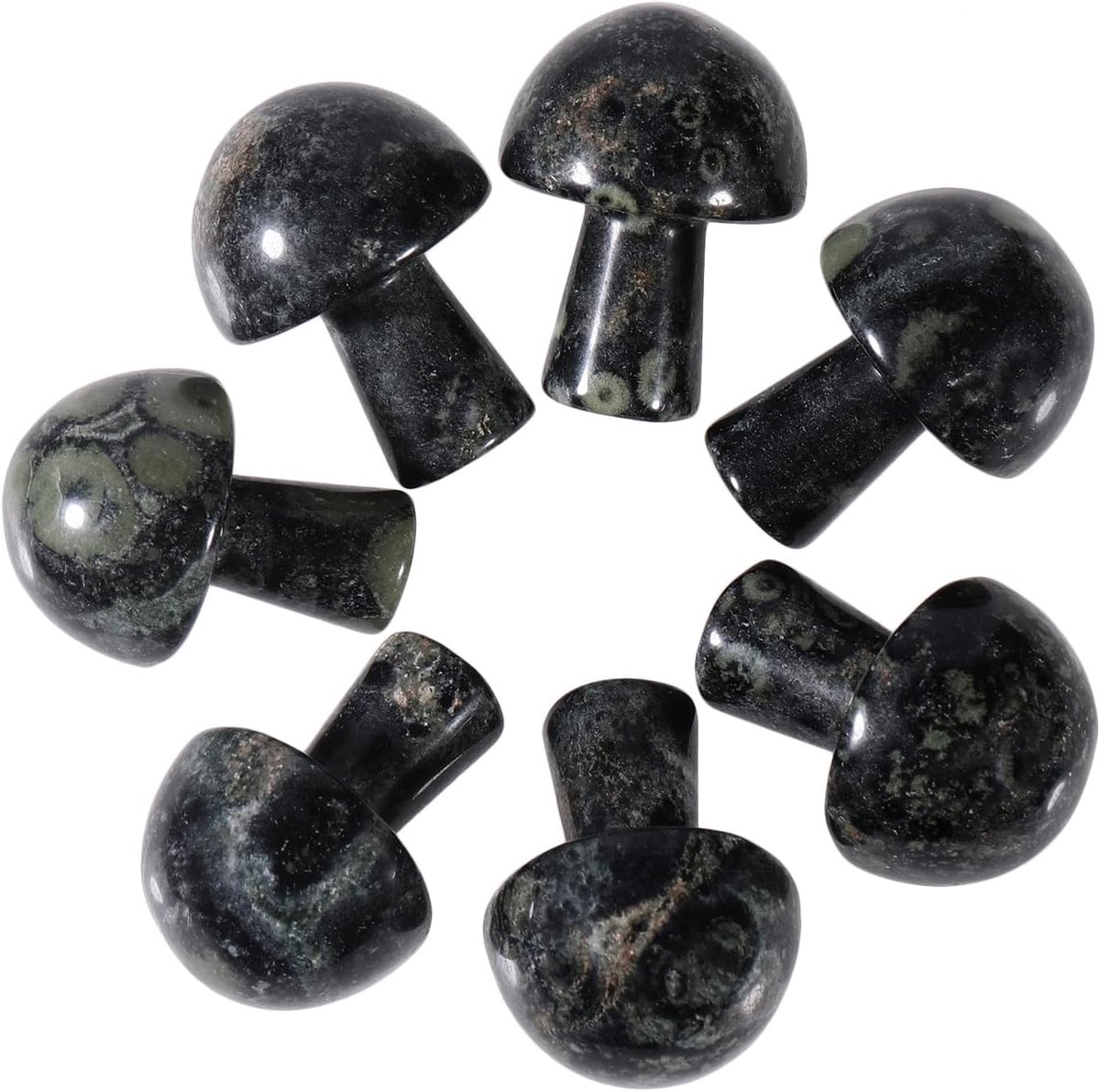 7 stuks kristallen paddenstoel sculptuur steen beeldje figuur, handgesneden edelsteen paddenstoelen handwerk genezing chakra decor, vogelogen