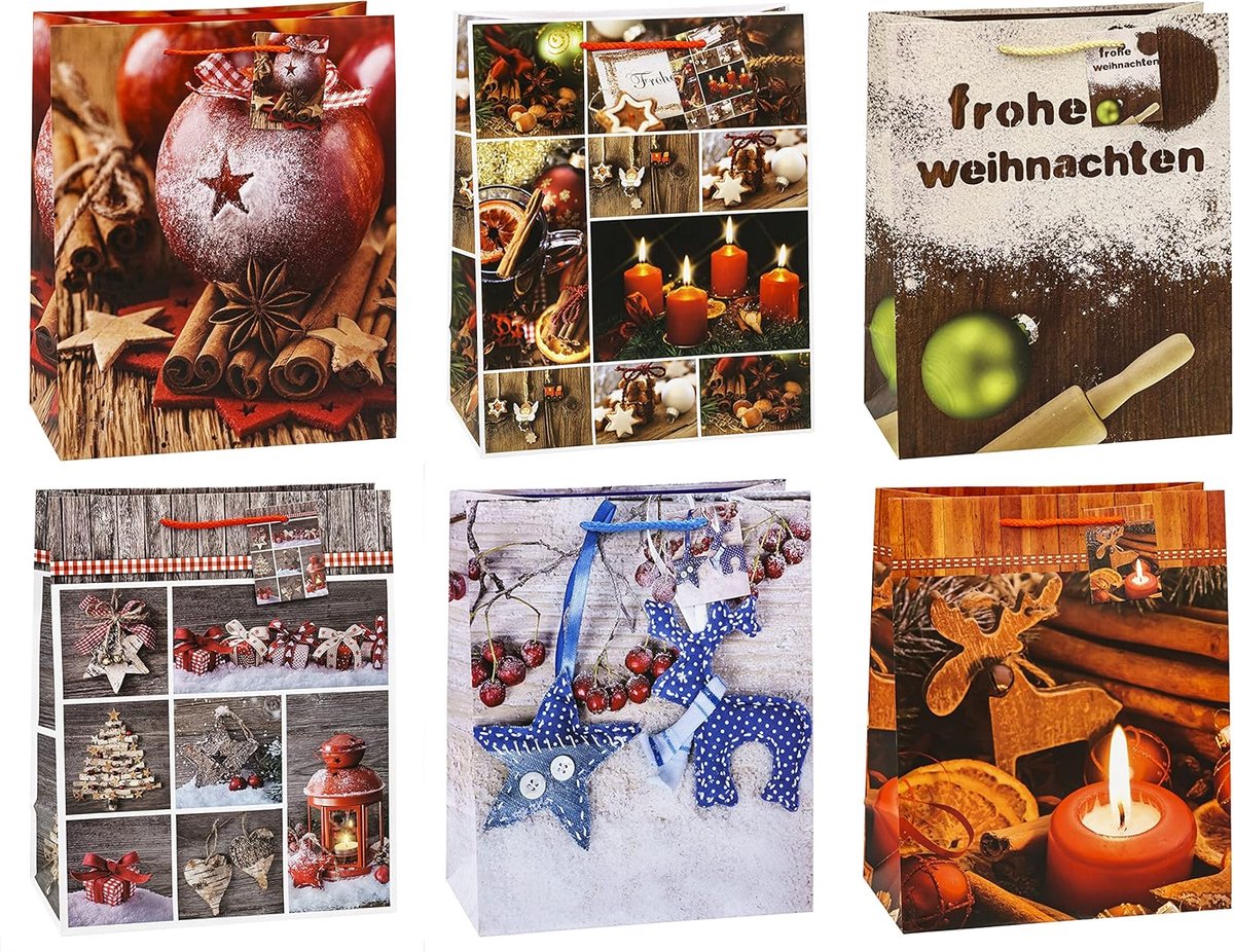 Geschenkzakjes KERST, Grootte: Groot (HxBxD 32 x 26 x 13,5 cm), verpakking van 12, Art. nr. 87316